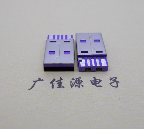 衡阳短路usbA公5p焊线式大电流 紫色胶芯快充插头